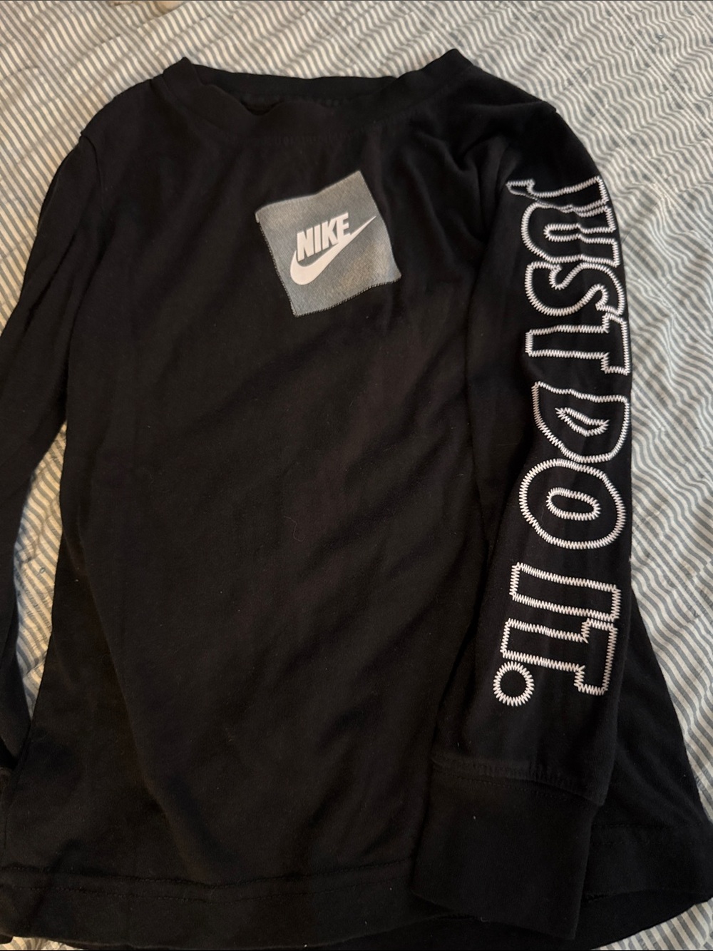 Nike Black Long Sleeve Top with White Logo and Sleeve Text